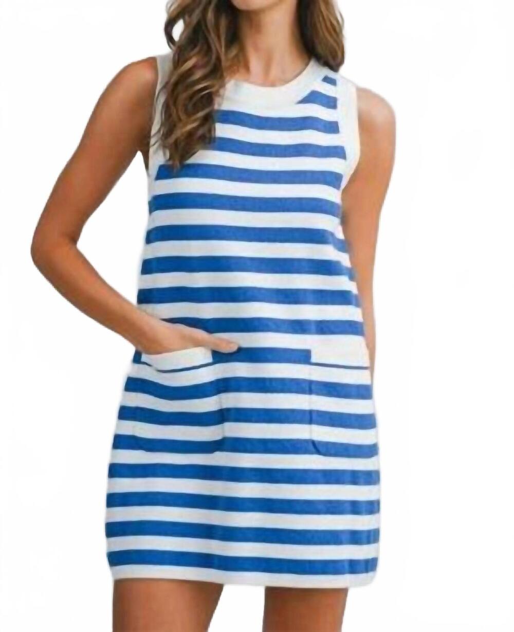 NEW MABLE striped sleeveless knit mini dress in blue